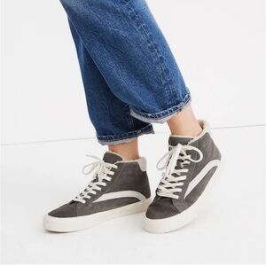 Madewell Sidewalk High-Top Sneakers in gray suede with sherpa lining